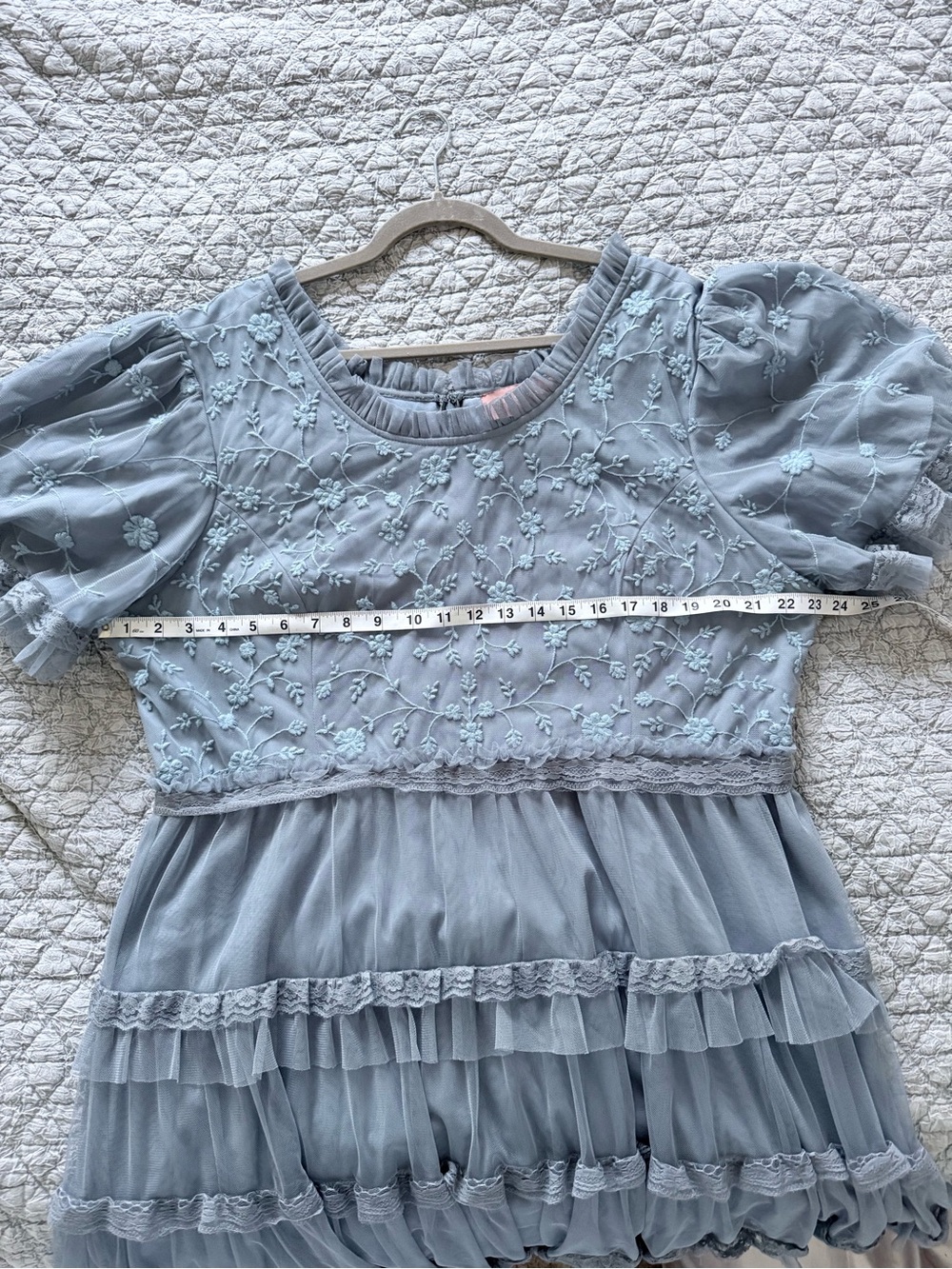 JessaKae Harper Slate Blue floral Embroidered Tiered Tulle Dress, like new 2x - Picture 11 of 14